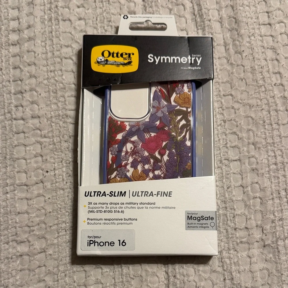 OtterBox Symmetry Case for iPhone 16 - Purple and Red Floral